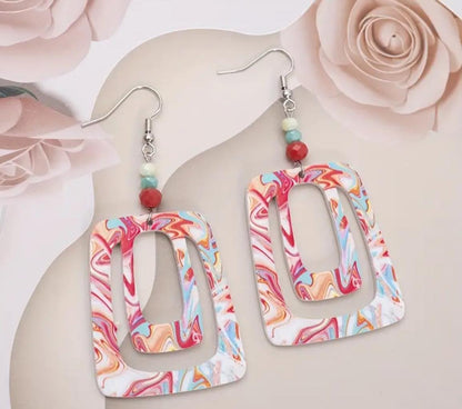 Urban Chic: Geometrical Graffiti Pattern Dangle Earrings